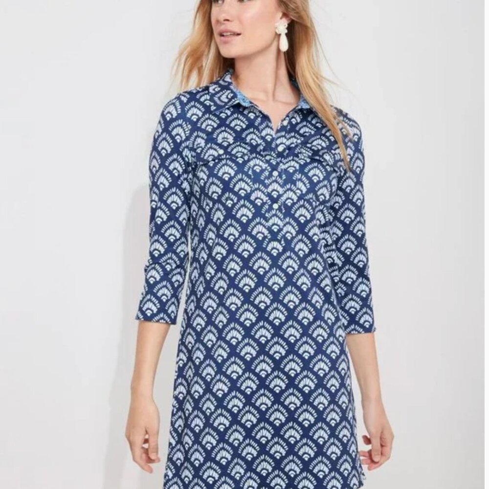 Vineyard Vines Printed Sankaty Margo Shirt Dress Navy Blue White